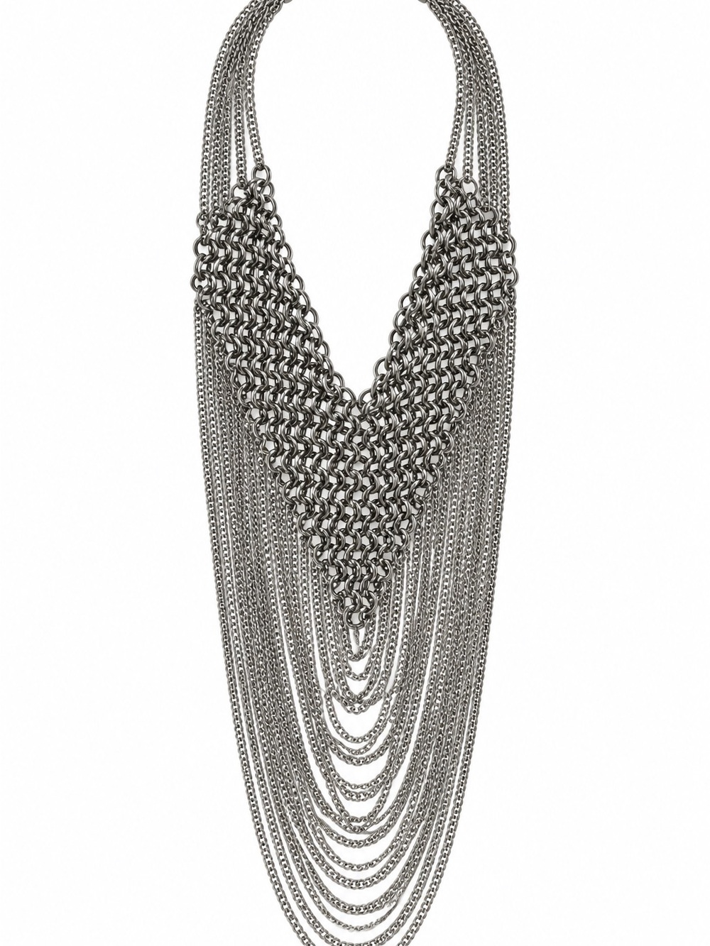 Dramatic Silver Fringe Chainmail Necklace Renaissance Whimsigoth Goth Punk